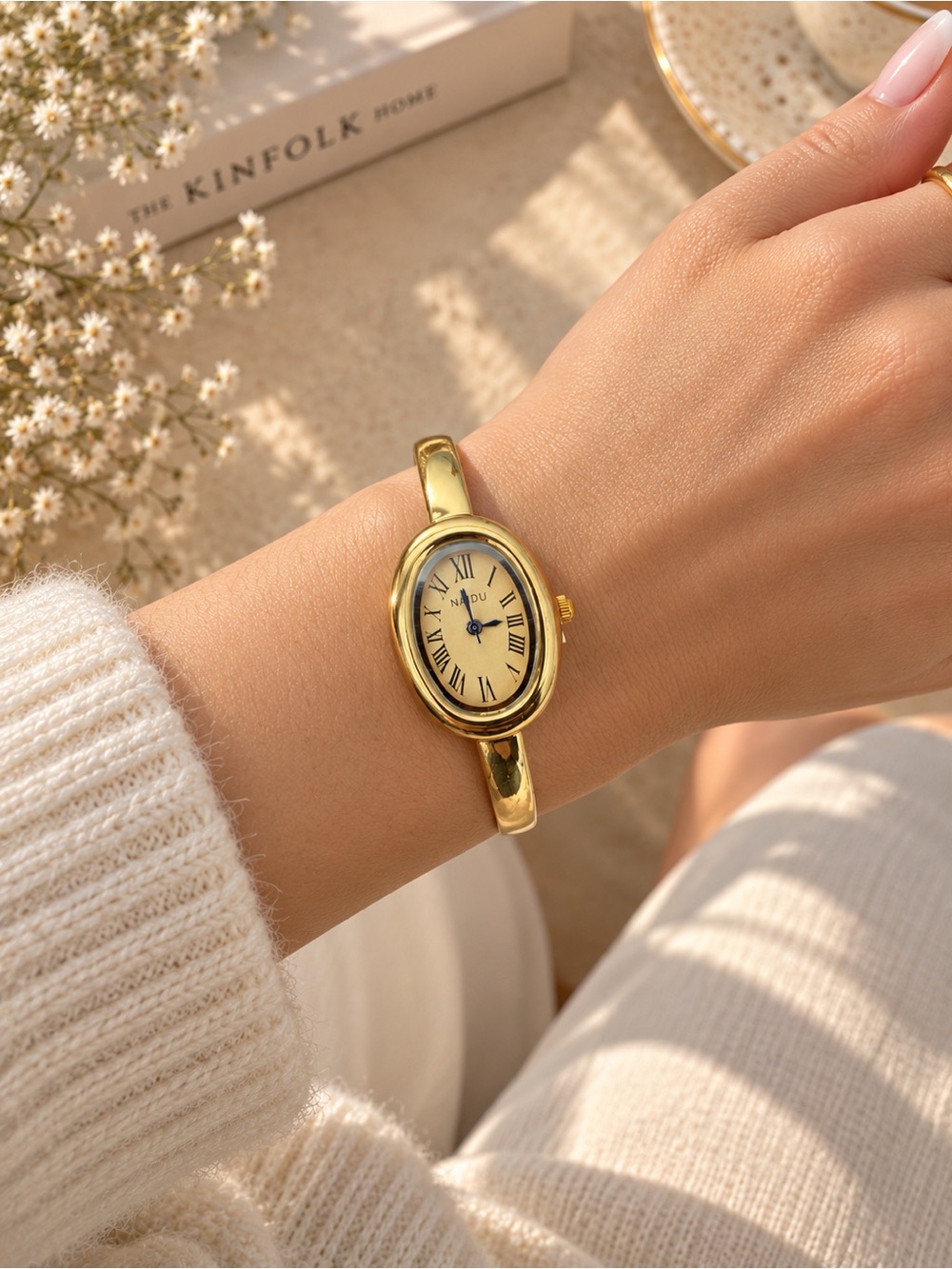 Gold Oval Bangle Watch